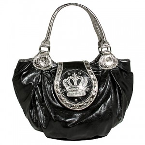 Crown Charm Tote w/ Flap - Black - BG-CR110BK